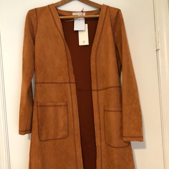 Solitaire Jackets & Coats Nwt Solitaire Faux Suede Open Front Coat